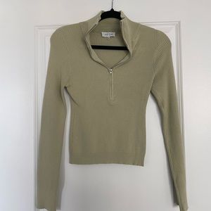 Fitted Green Long Sleeve Zip Up Top